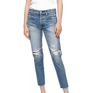 MOUSSY VISALIA DISTRESSED TAPERED BUTTON FLY JEANS IN BLUE NWT WOMEN'S‎ SIZE 24